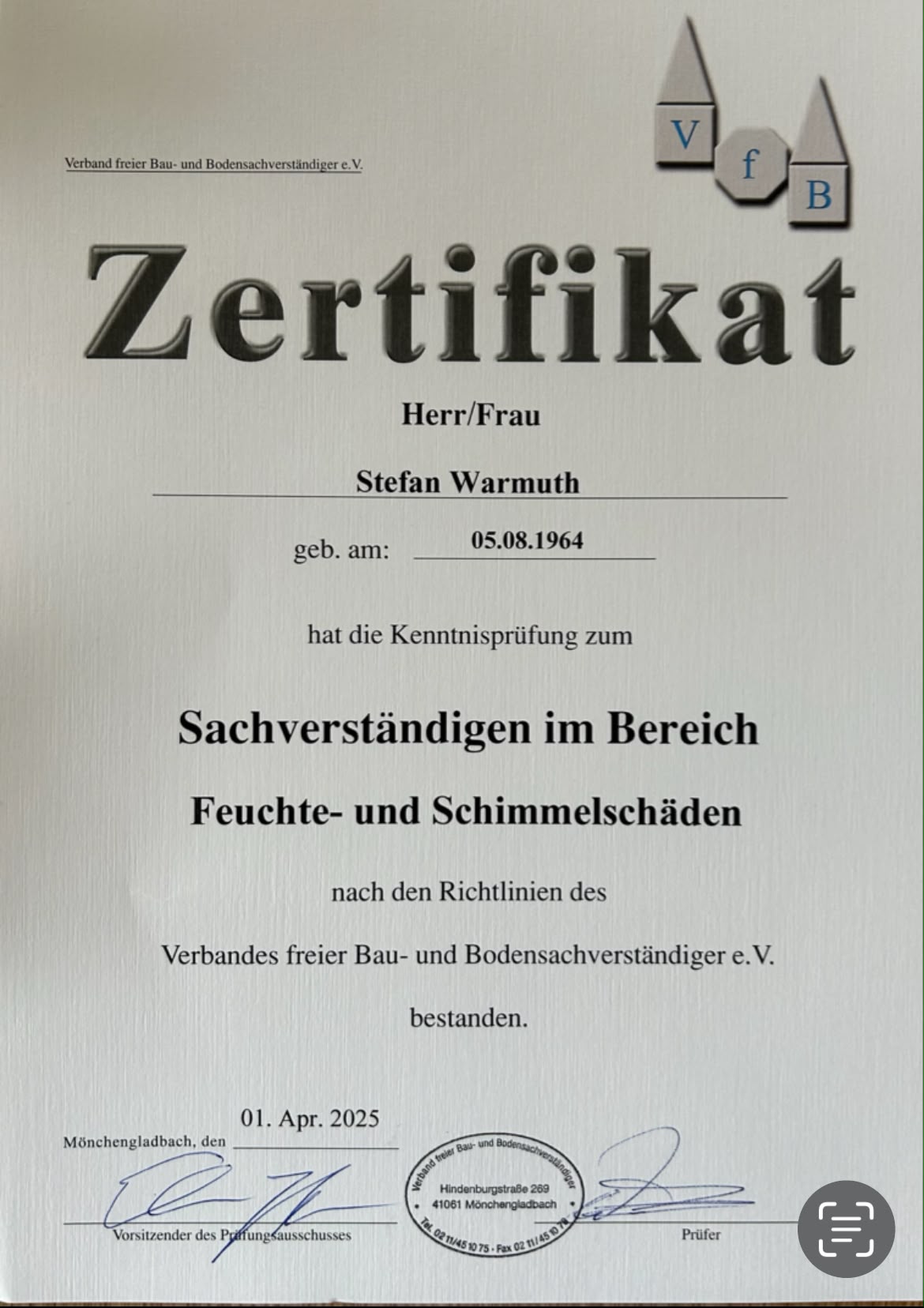 Zertifizierter Schimmelgutachter